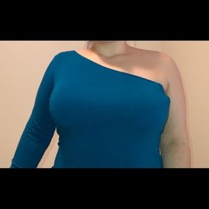 EXPRESS One Sleeved Teal Shirt